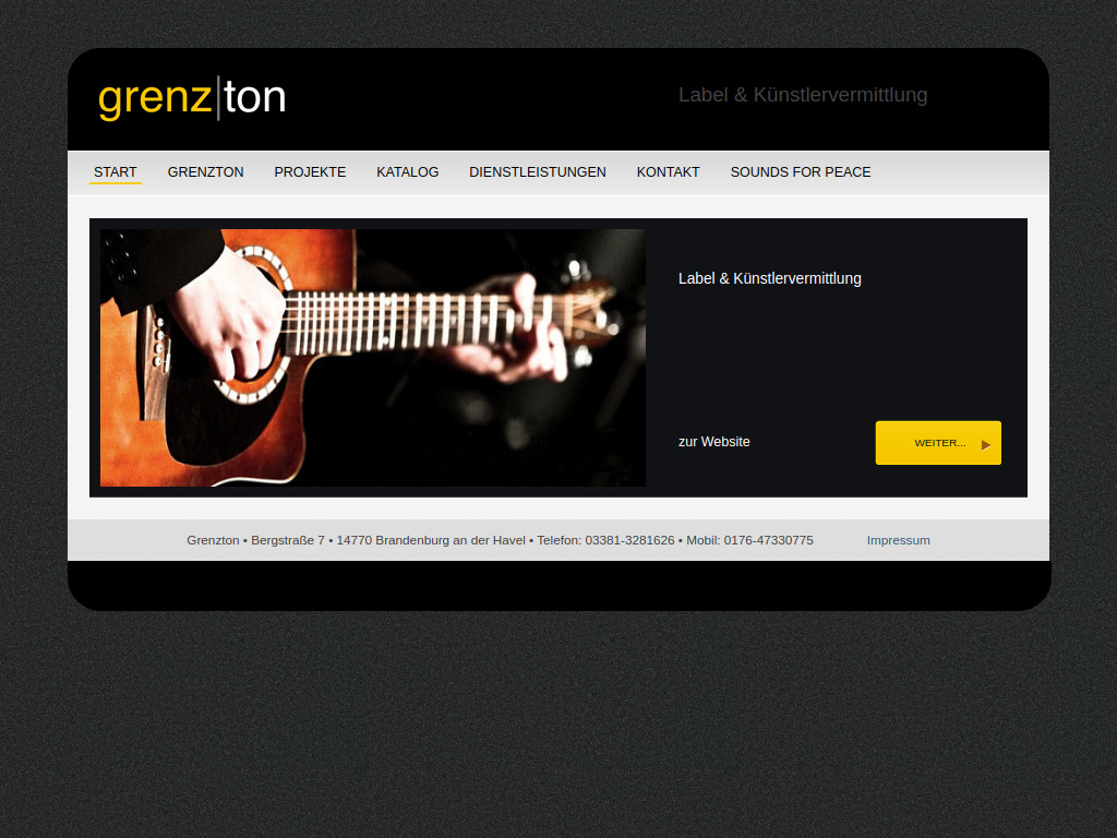 Website von Grenzton - Label und Künstlervermittlung in Brandenburg an der Havel