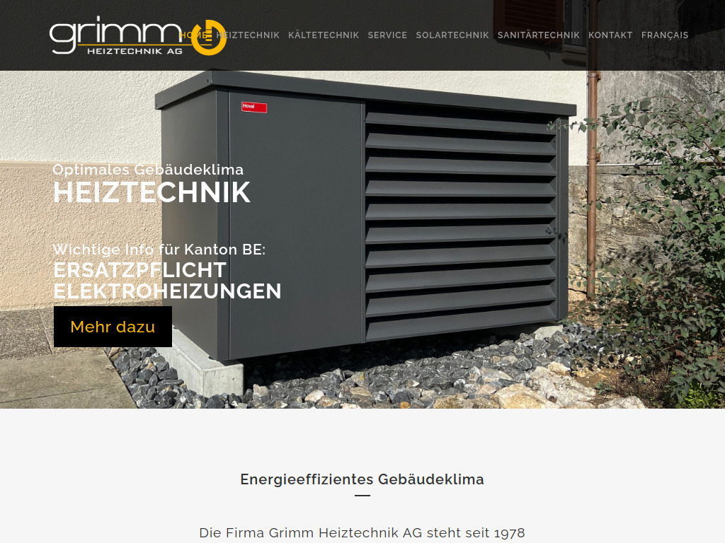Website von Grimm Heiztechnik AG in Lüscherz