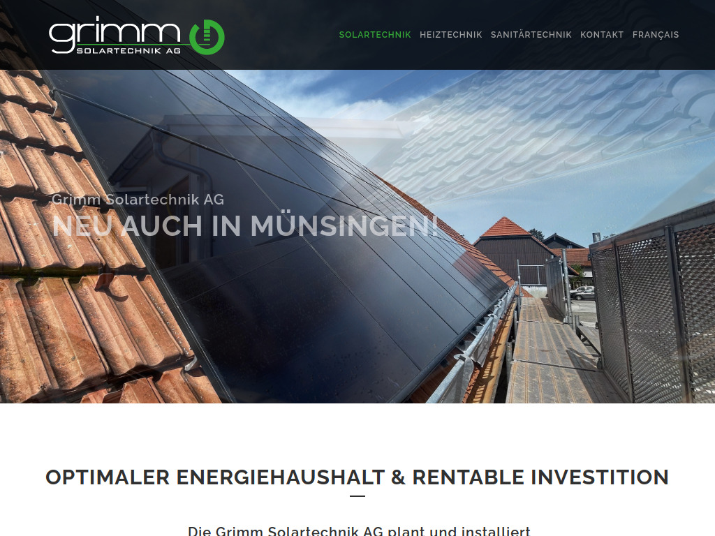Website von Grimm Solartechnik AG in Lüscherz