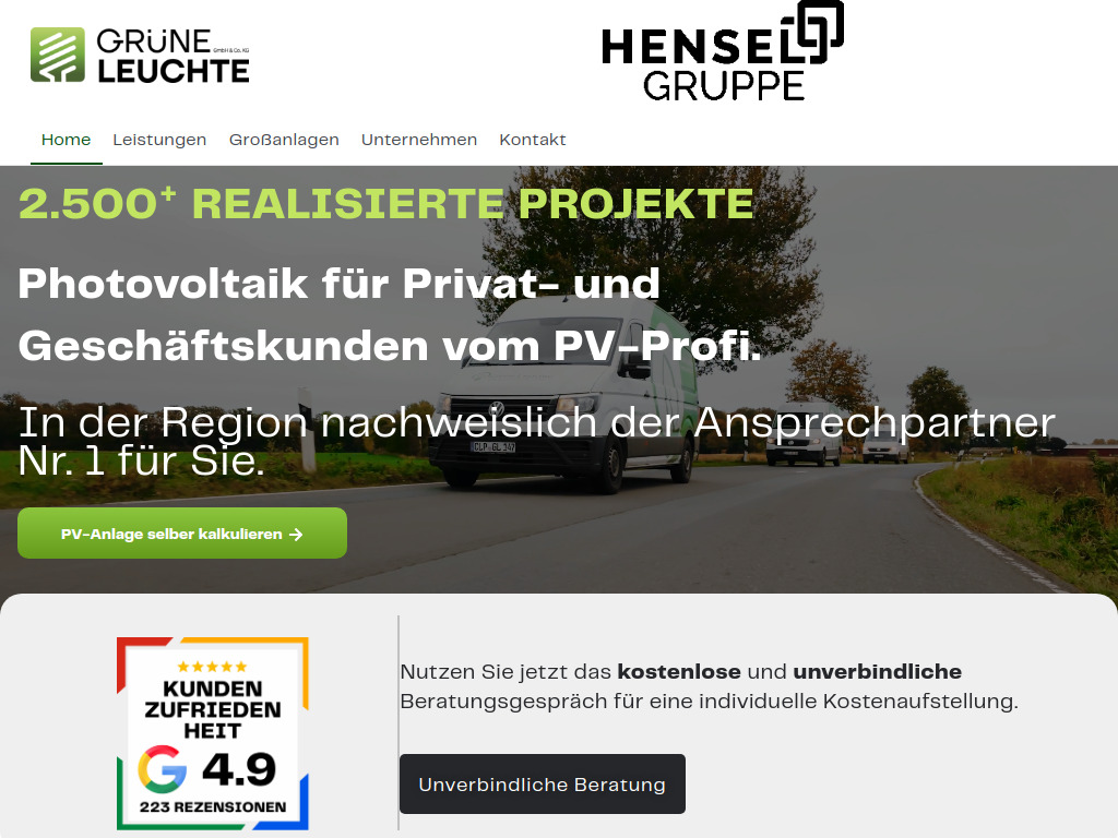 Website von Grüne Leuchte GmbH & Co.KG in Cappeln