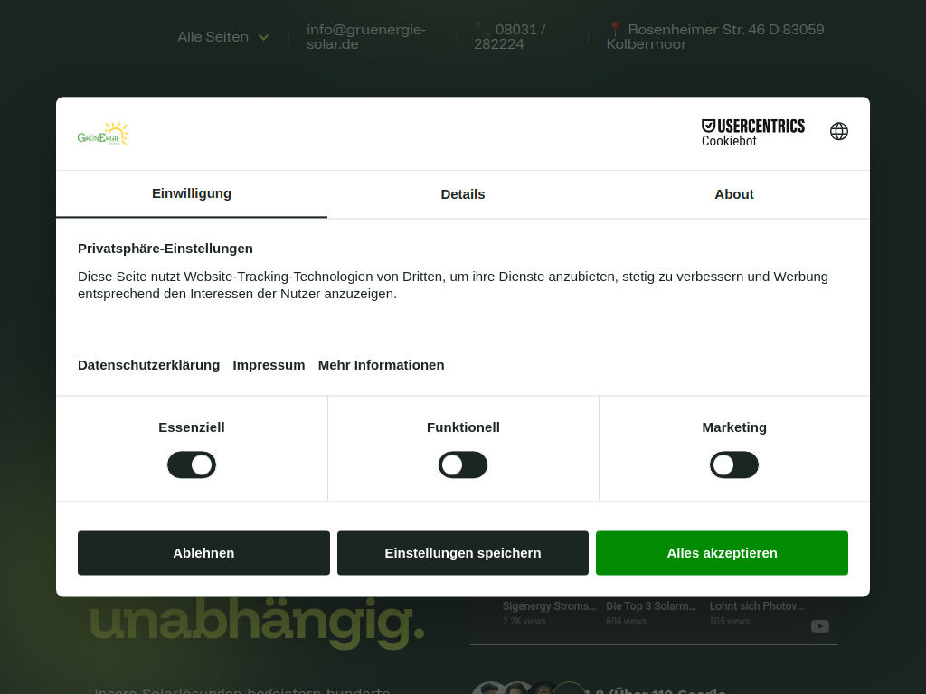 Website von GrünErgie-Solar GmbH in Kolbermoor