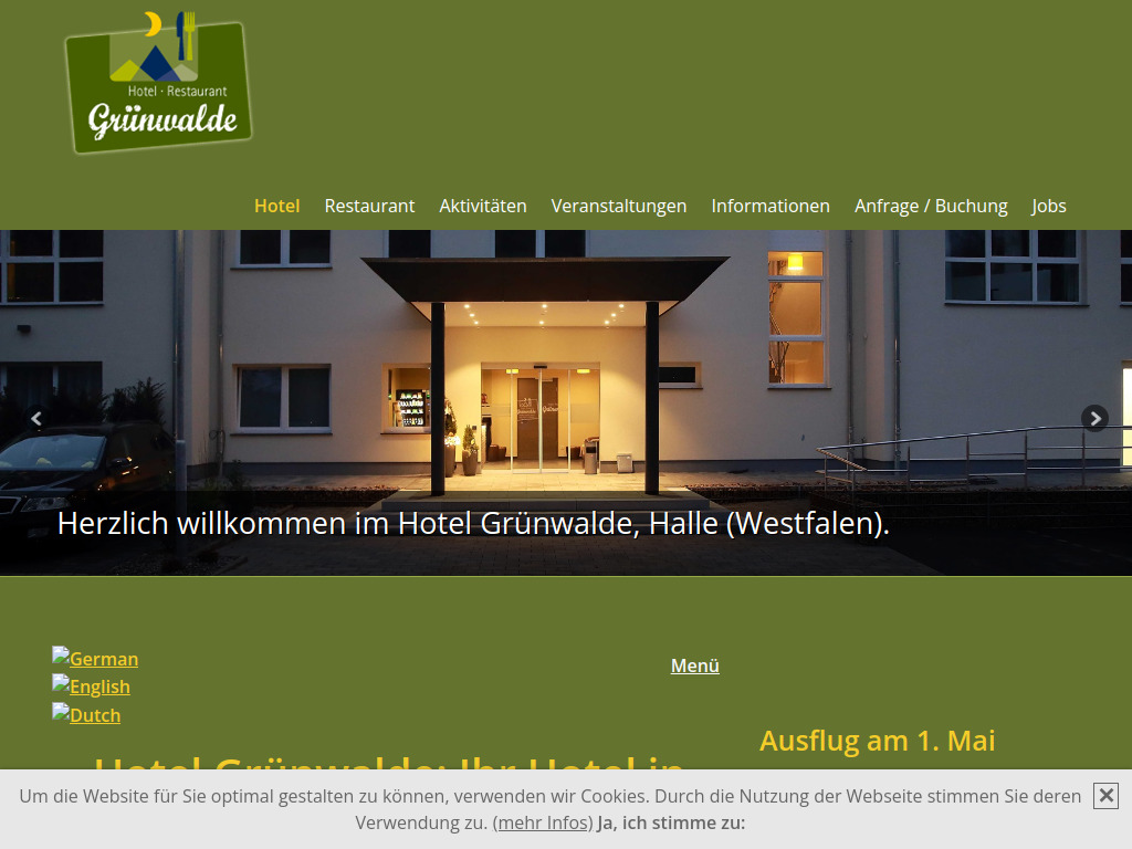 Website von Hotel Grünwalde in Halle (Westfalen)