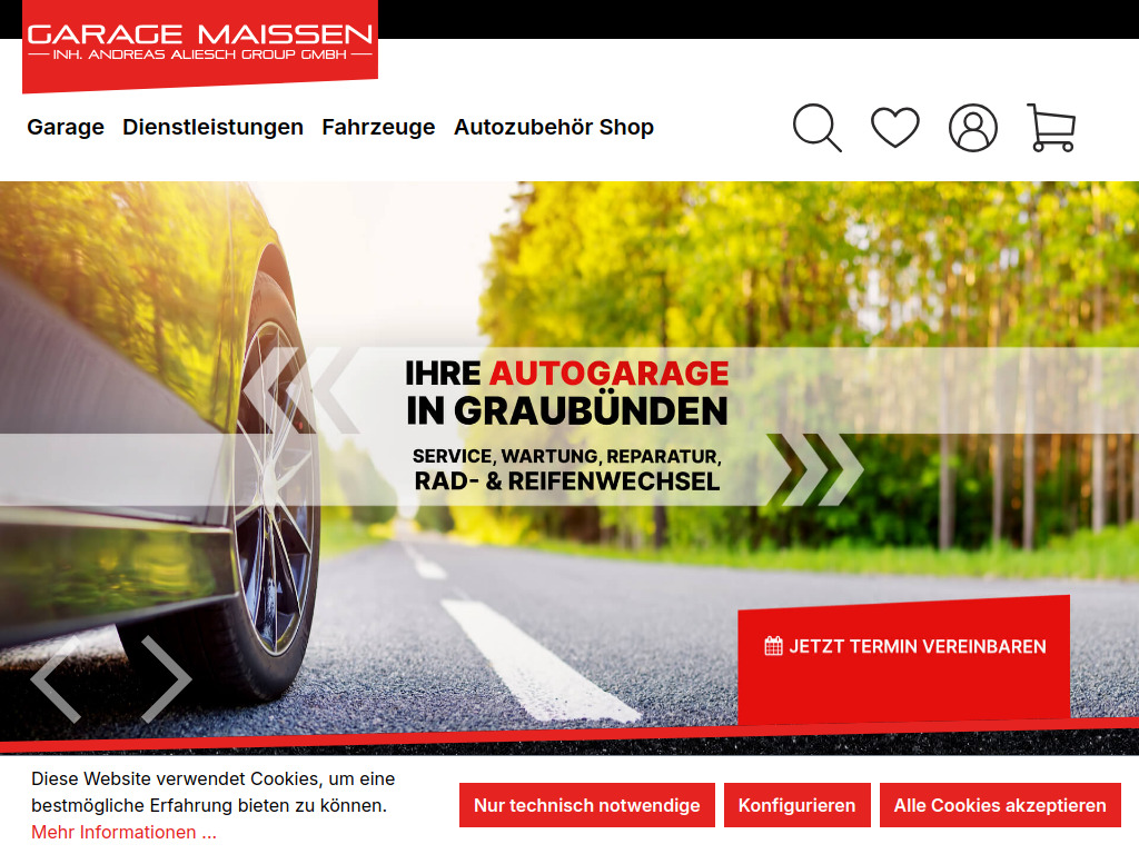 Website von Garage Maissen in Domat/Ems
