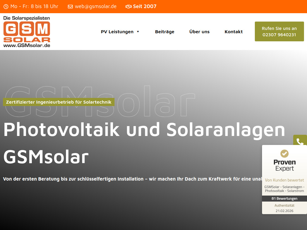 Website von GSMsolar in Bergkamen