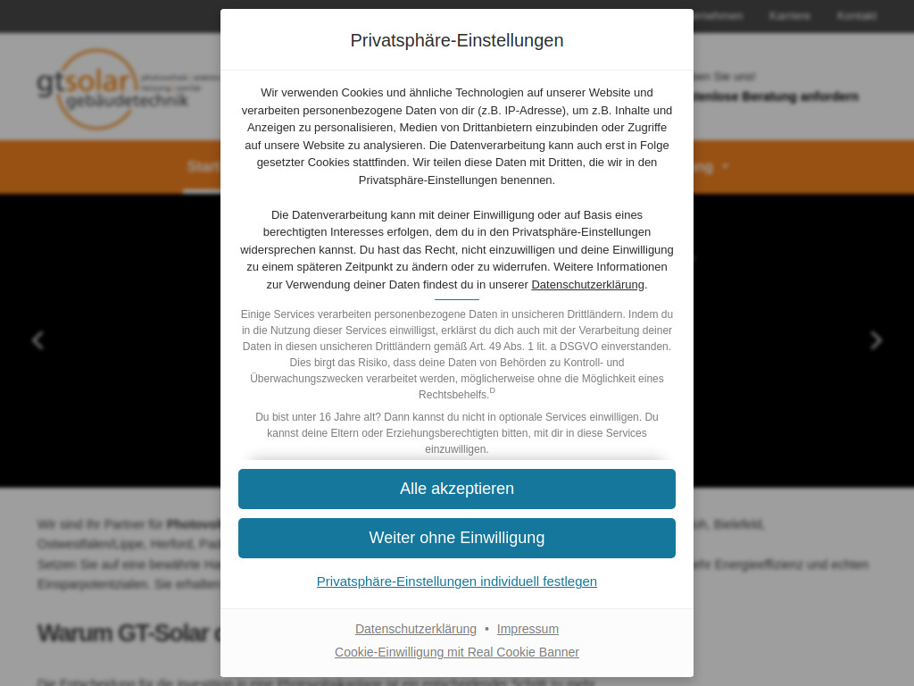 Website von GT-Solar GmbH in Gütersloh