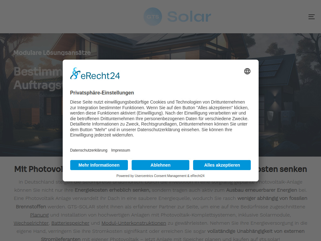 Website von GTS Erneuerbare Energiesysteme GmbH in Paderborn