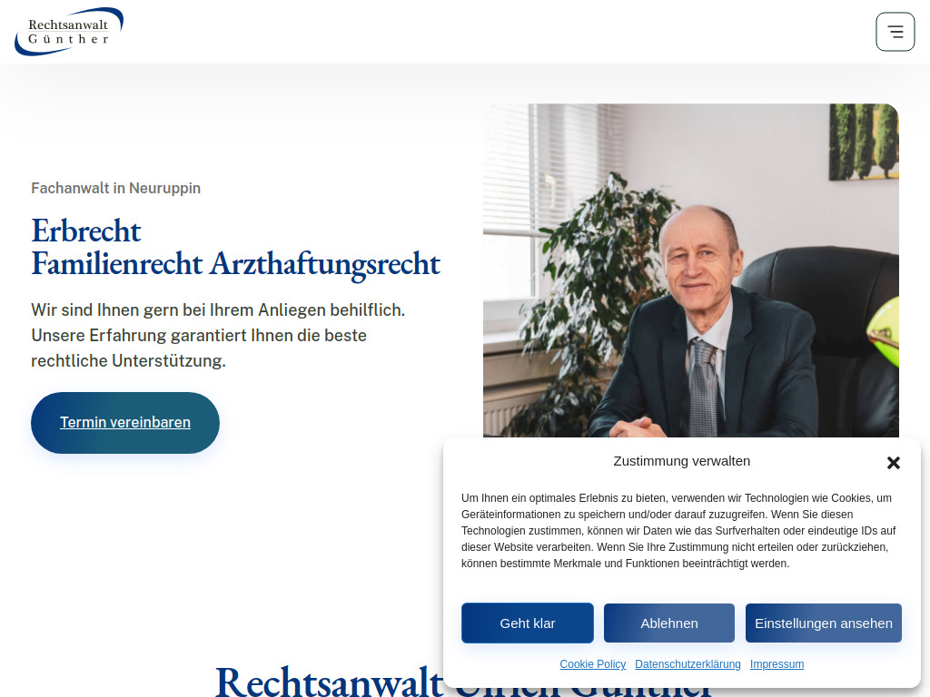 Website von Rechtsanwalt Ulrich Günther in Neuruppin