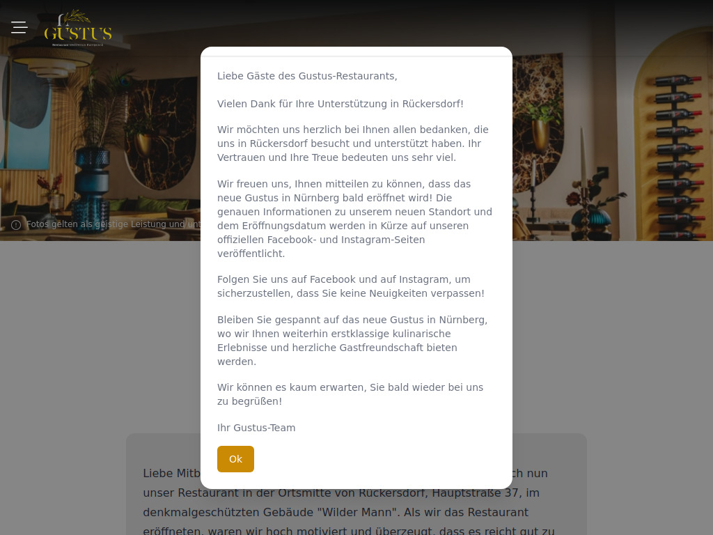 Website von Restaurant Gustus GmbH in Rückersdorf