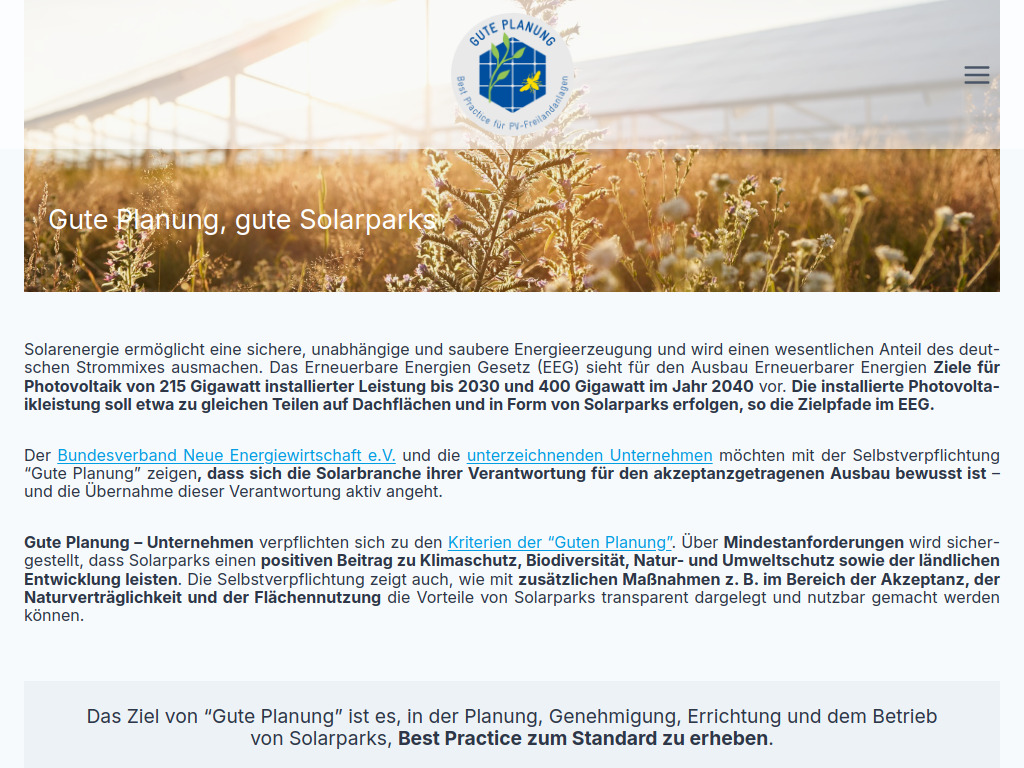 Website von Bundesverband Neue Energiewirtschaft e.V. (bne) in Berlin