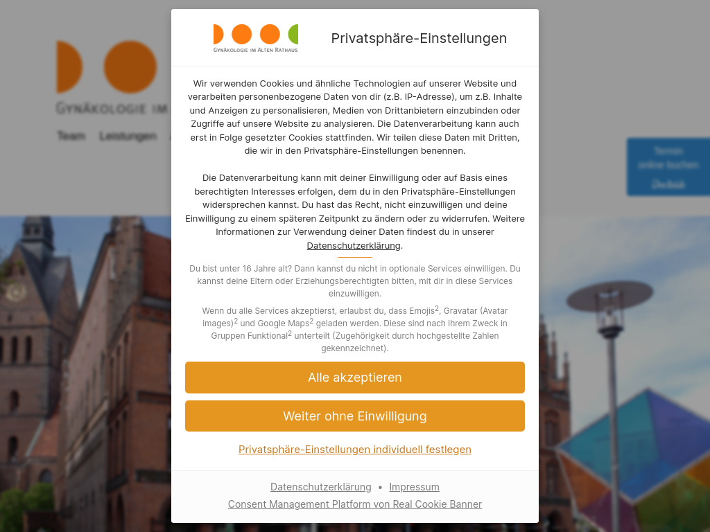 Website von Gynäkologie im alten Rathaus in Hannover