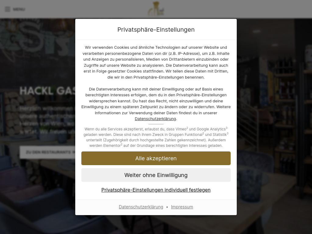 Website von G&A Hackl Gastronomiebetriebsges.m.b.H. in Wien