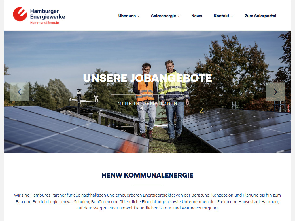 Website von HEnW KommunalEnergie GmbH in Hamburg