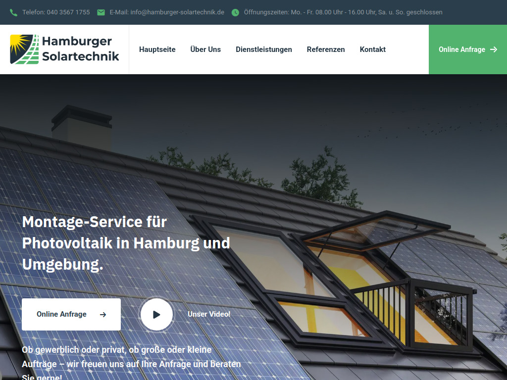 Website von Hamburger Solartechnik GmbH in Ahrensburg