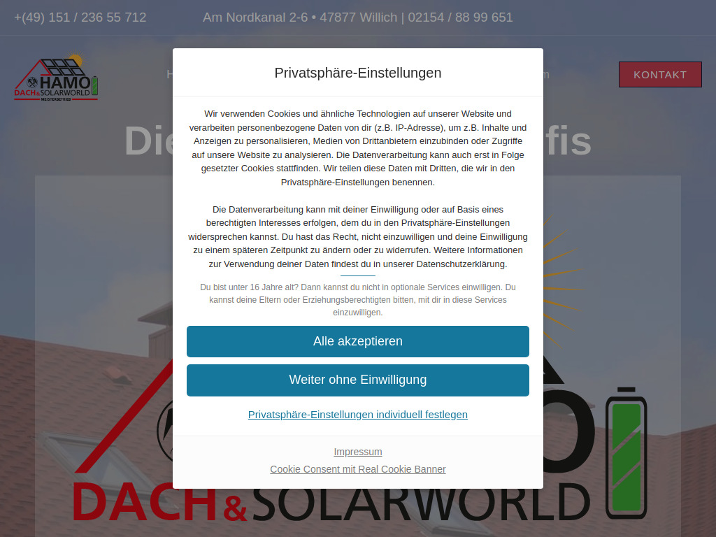 Website von Hamo Dach & Solarworld GmbH in Willich