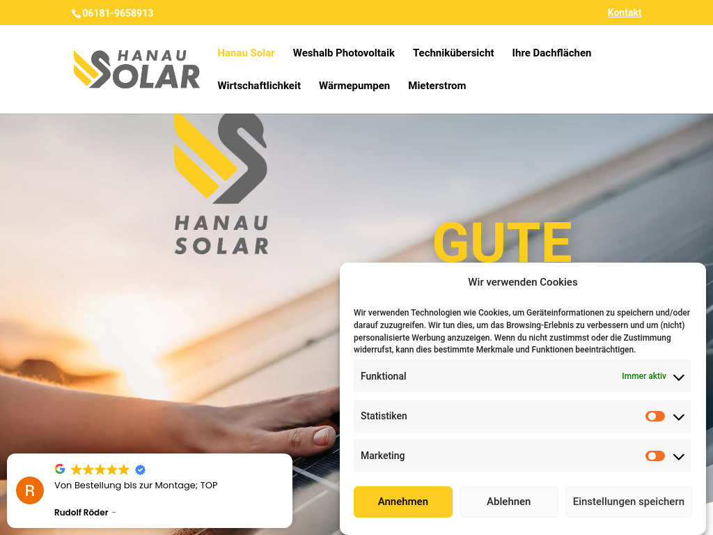 Website von Hanau Solar A. Bühner GmbH in Hanau