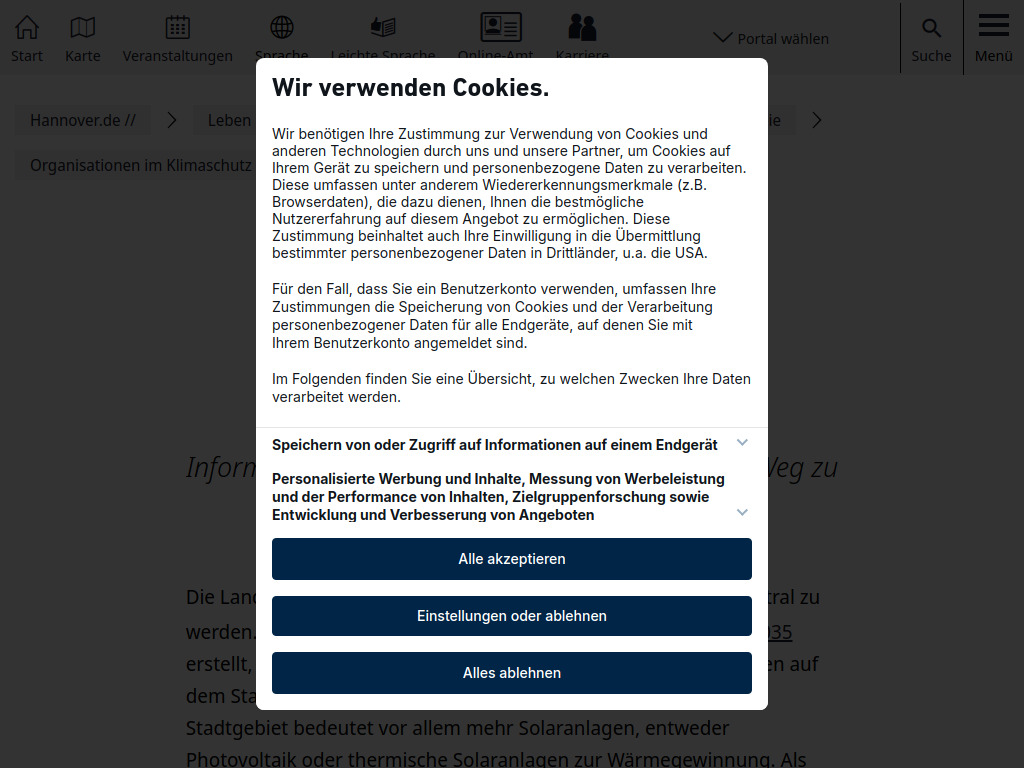 Website von Hannover auf Sonnenfang - Hannover.de in Hannover