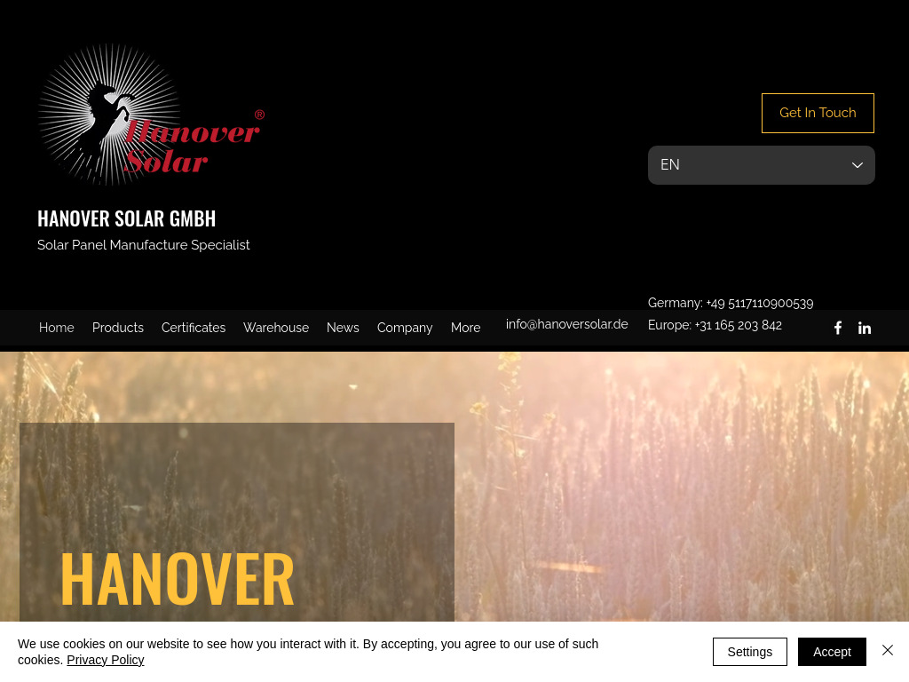 Website von Hanover Solar GmbH in Hannover