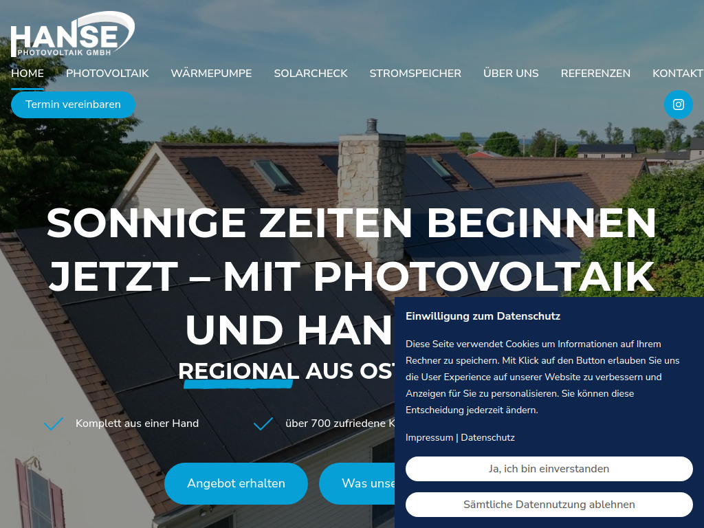 Website von Hanse Photovoltaik GmbH in Oststeinbek