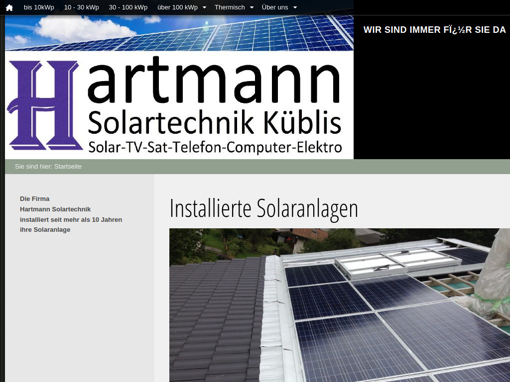 Website von Hartmann Solartechnik in Küblis
