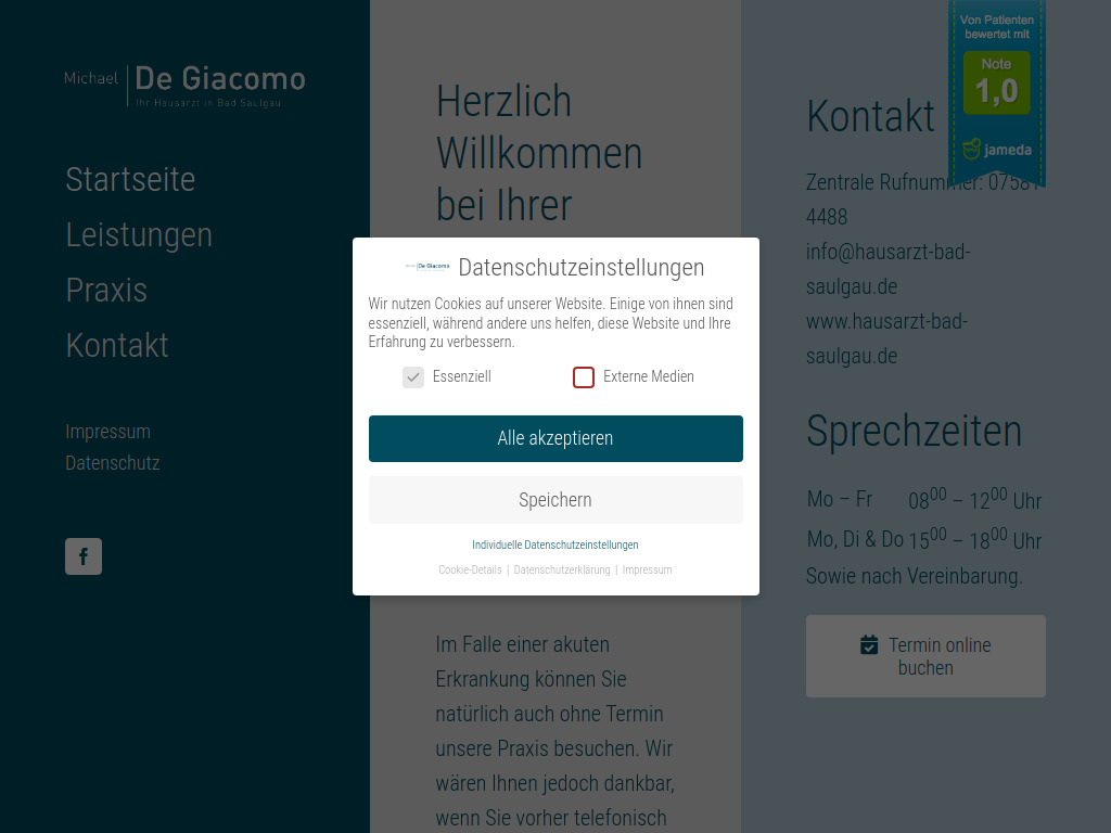 Website von Arztpraxis Michael De Giacomo in Bad Saulgau