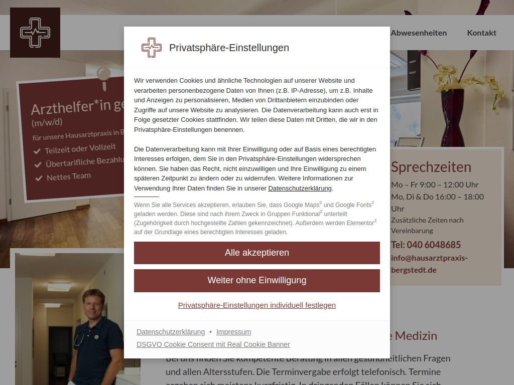 Website von Hausarztpraxis Jan Christoph Selonke in Hamburg