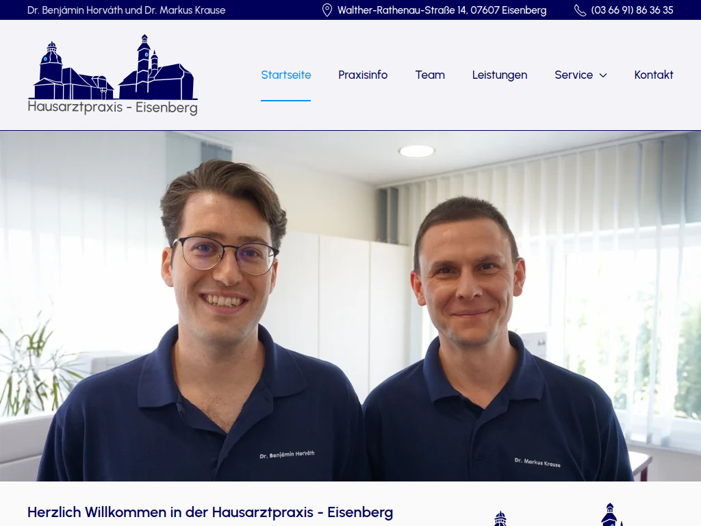 Website von Berufsausübungsgemeinschaft Dr. med. Lajos Benjámin Horváth, MBA und Dr. med. Markus Krause, MBA in Eisenberg