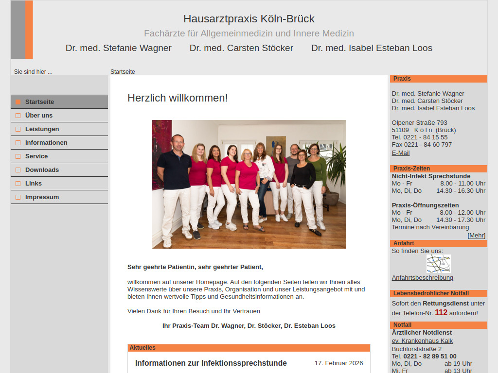 Website von Facharztpraxis Dr. med. S. Wagner, Dr. med. C. Stöcker, Dr. med. I. Esteban Loos in Köln