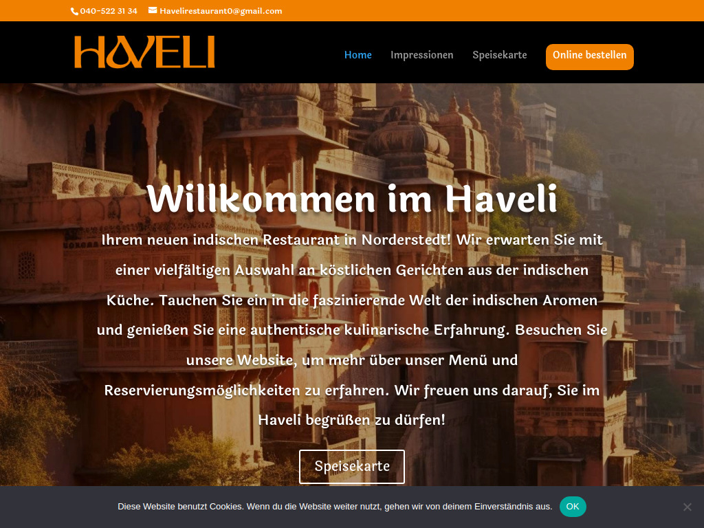 Website von Haveli Indian Restaurant in Norderstedt