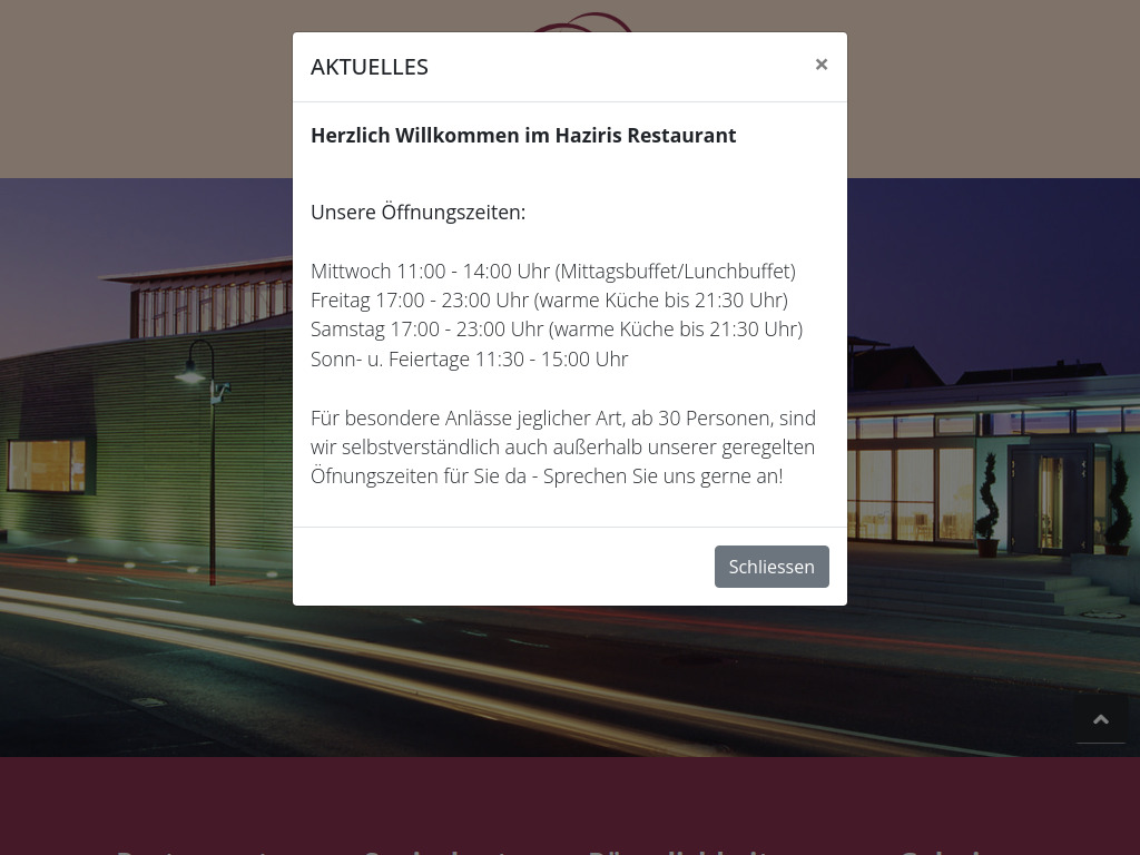 Website von Haziris Restaurant Offenau