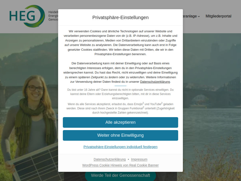 Website von HEG Heidelberger Energiegenossenschaft eG in Heidelberg
