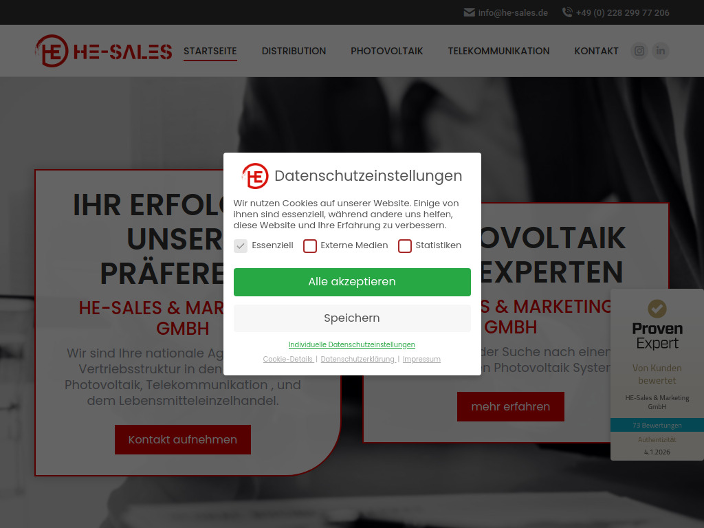 Website von HE-Sales & Marketing GmbH in Bonn