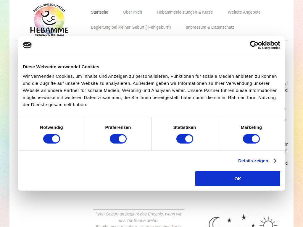 Website von Hebamme Rebekka Prümm in Wadern