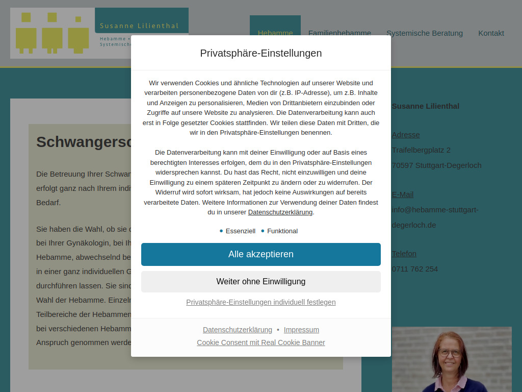 Website von Hebamme Susanne Lilienthal in Stuttgart