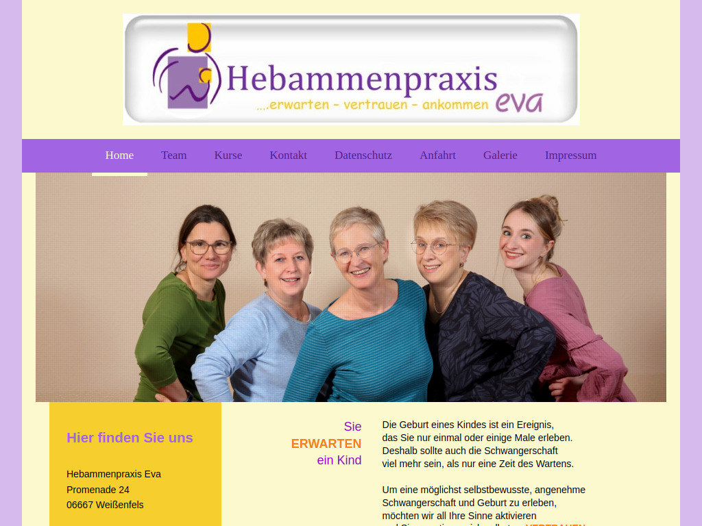 Website von Hebammenpraxis eva in Weißenfels