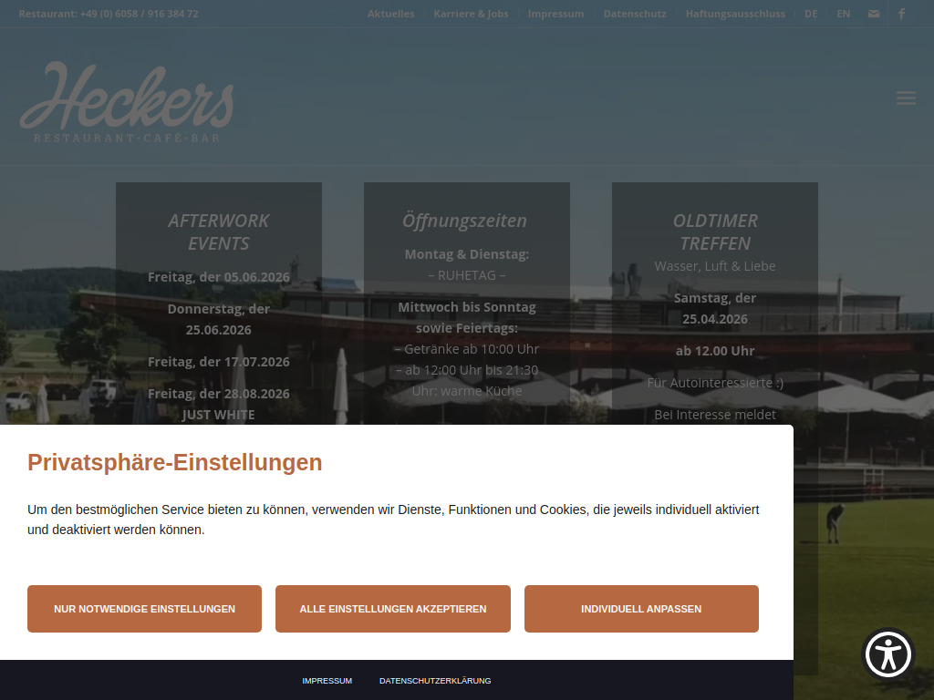 Website von Heckers – Restaurant, Café, Bar in Gründau-Gettenbach