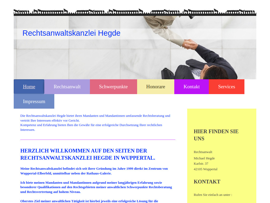 Website von Rechtsanwaltskanzlei Michael Hegde in Wuppertal