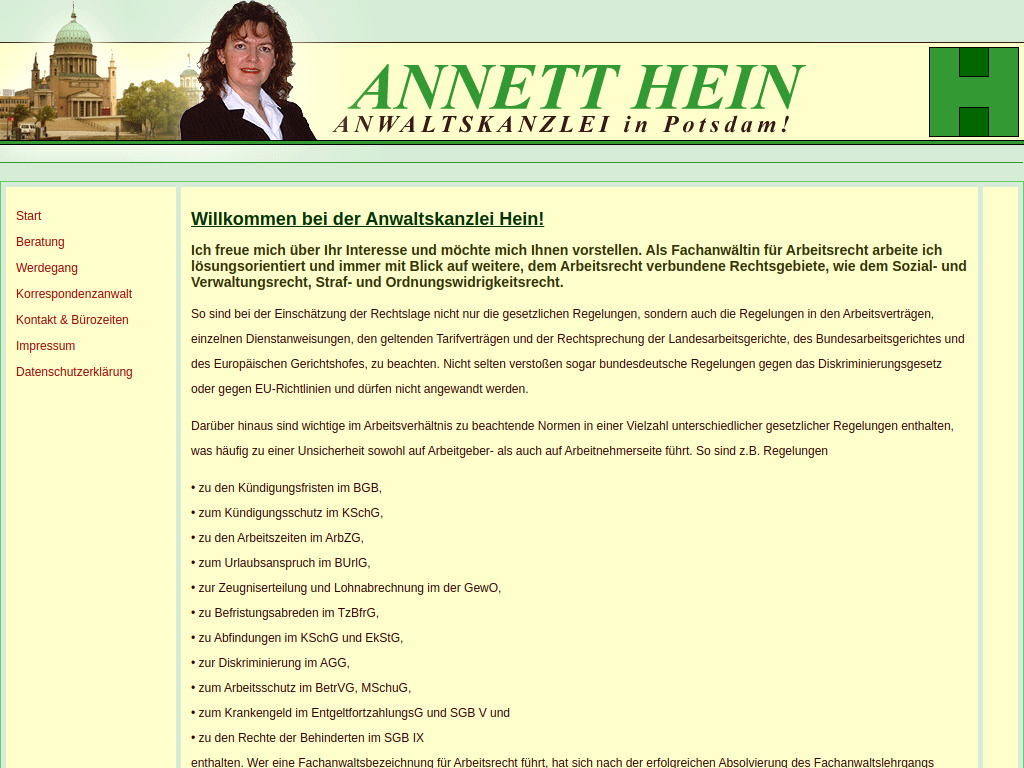Website von Anwaltskanzlei Annett Hein in Potsdam