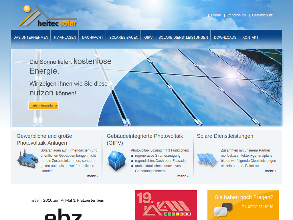 Website von heitec solar GmbH in Königsbach-Stein