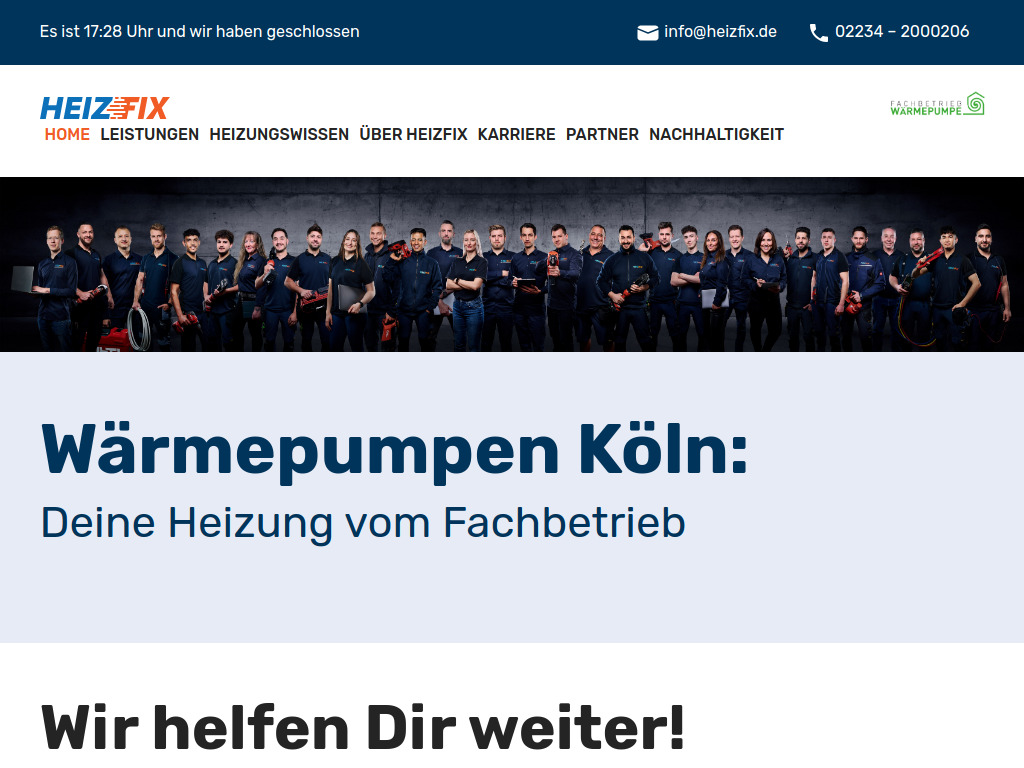 Website von Heizfix GmbH in Pulheim