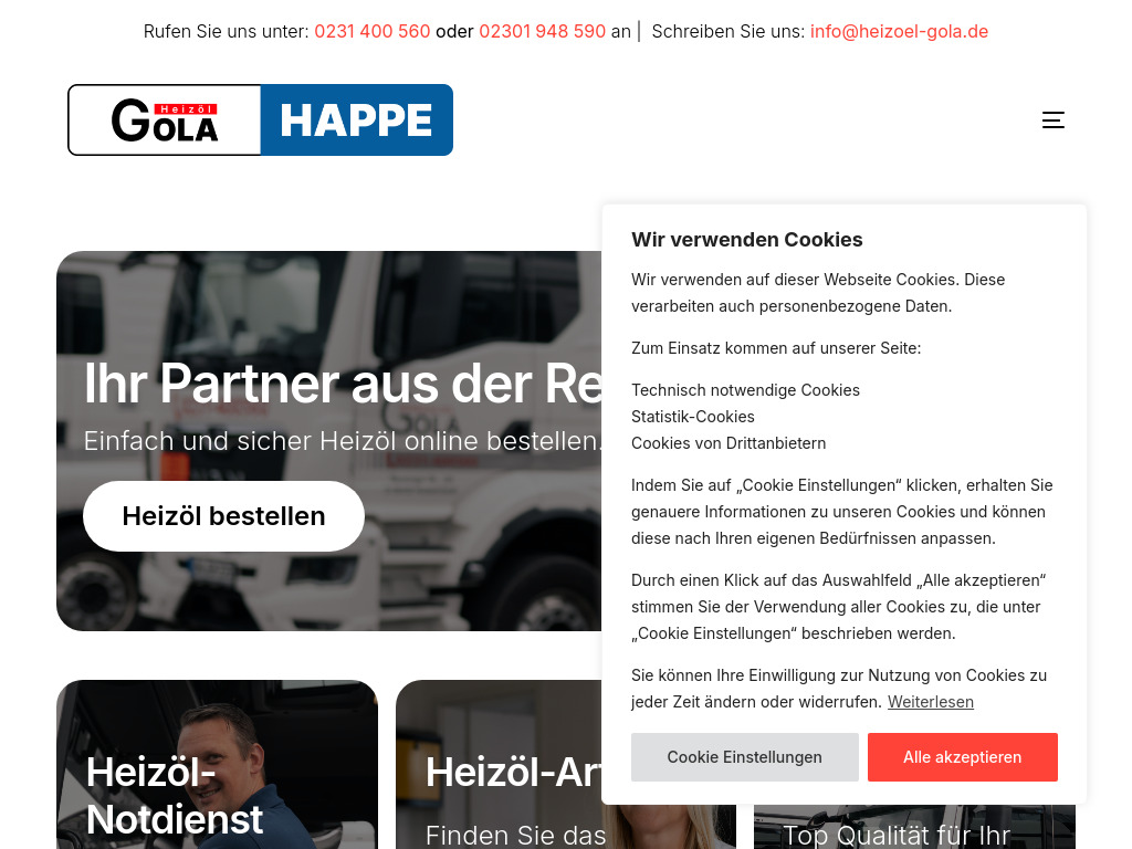 Website von Gola Mineralölhandel & Transporte GmbH in Holzwickede