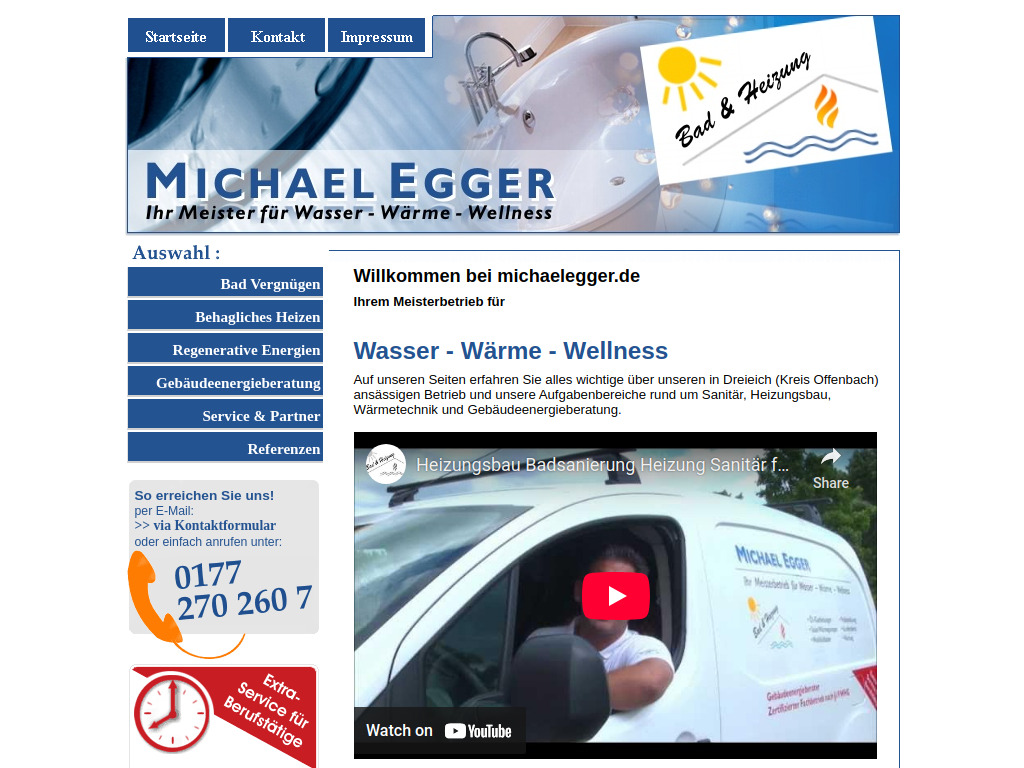 Website von Meisterbetrieb für Sanitär und Heizungsbau Michael Egger in Dreieich