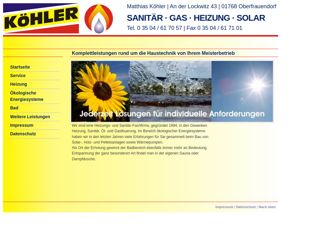Website von Köhler Sanitär * Gas * Heizung * Solar in Oberfrauendorf