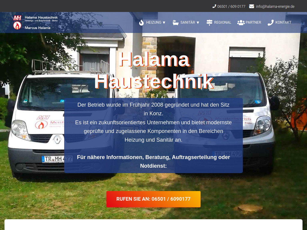 Website von Halama Haustechnik in Konz