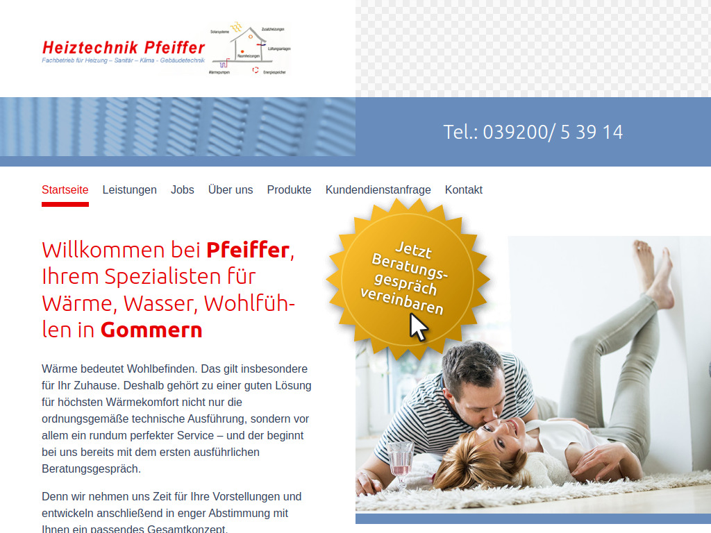 Website von Heiztechnik Pfeiffer GmbH in Gommern