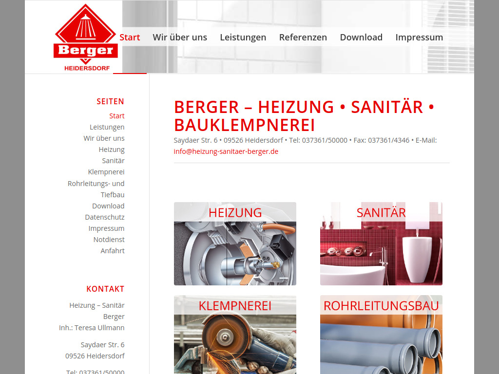 Website von Heizung – Sanitär Berger in Heidersdorf