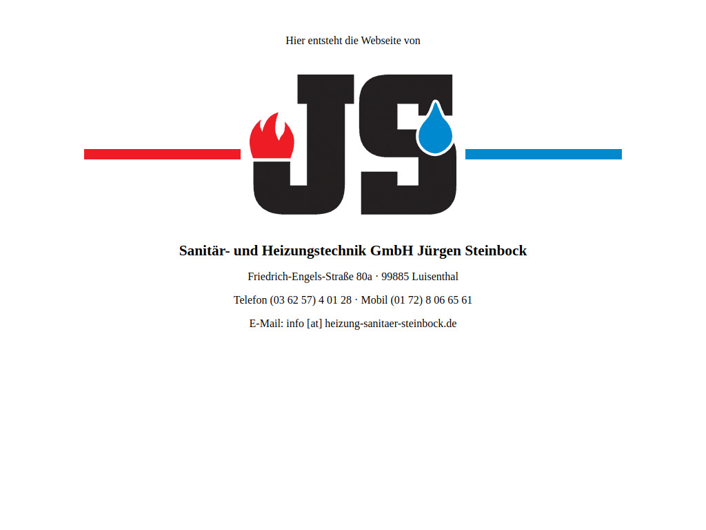Website von Sanitär- und Heizungstechnik GmbH Jürgen Steinbock in Luisenthal