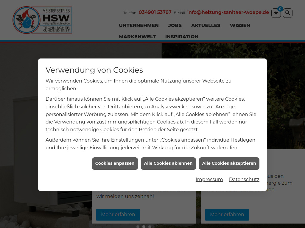 Website von Heizung Sanitär Wöpe in Dessau-Roßlau