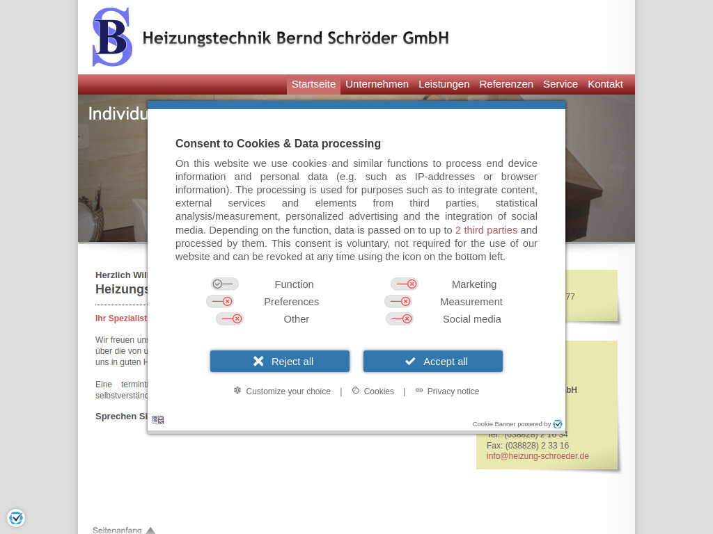 Website von Bernd Schröder Heizungstechnik GmbH in Schönberg