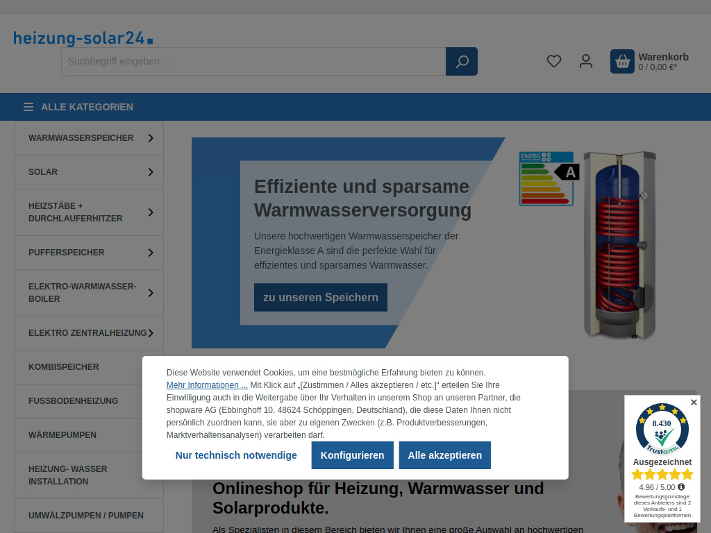 Website von Heizung-Solar24 - Onlineshop in Luckau