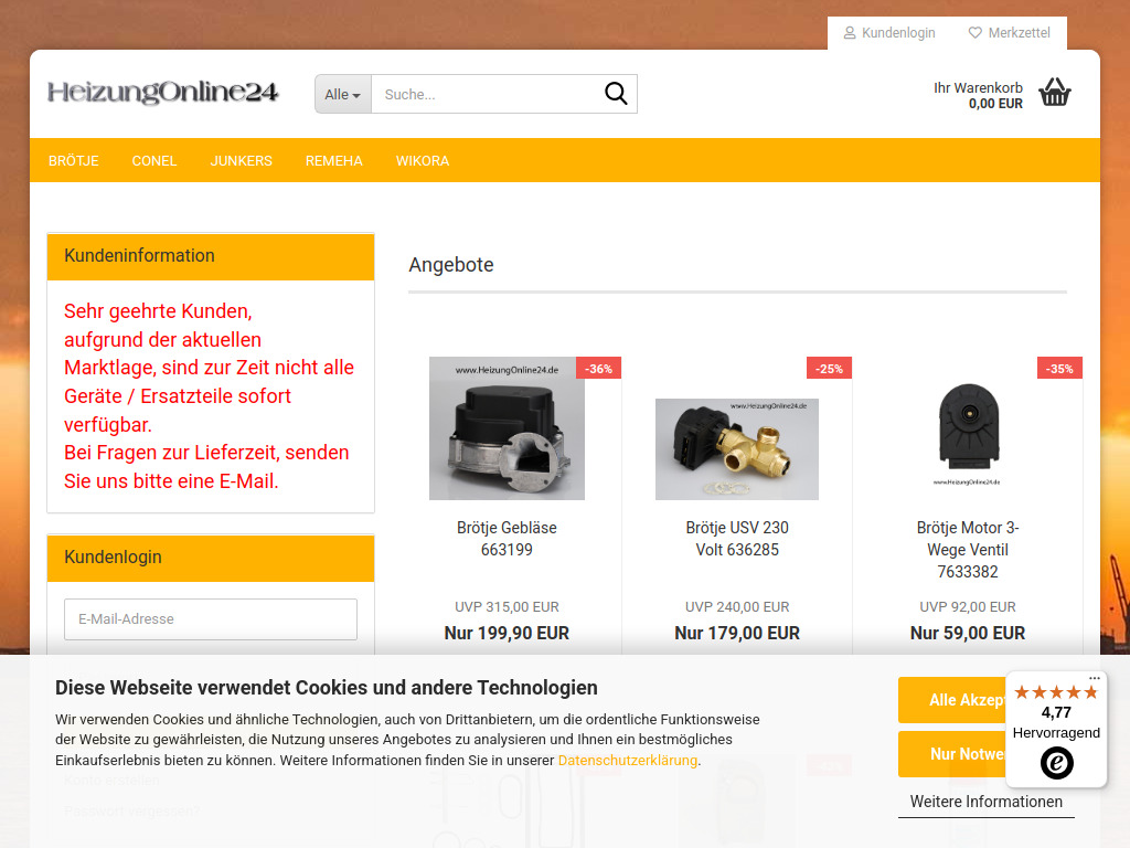 Website von HeizungOnline24 e.K. in Hamburg